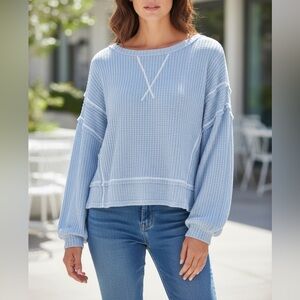 She + Sky Light Blue Waffle Knit Top